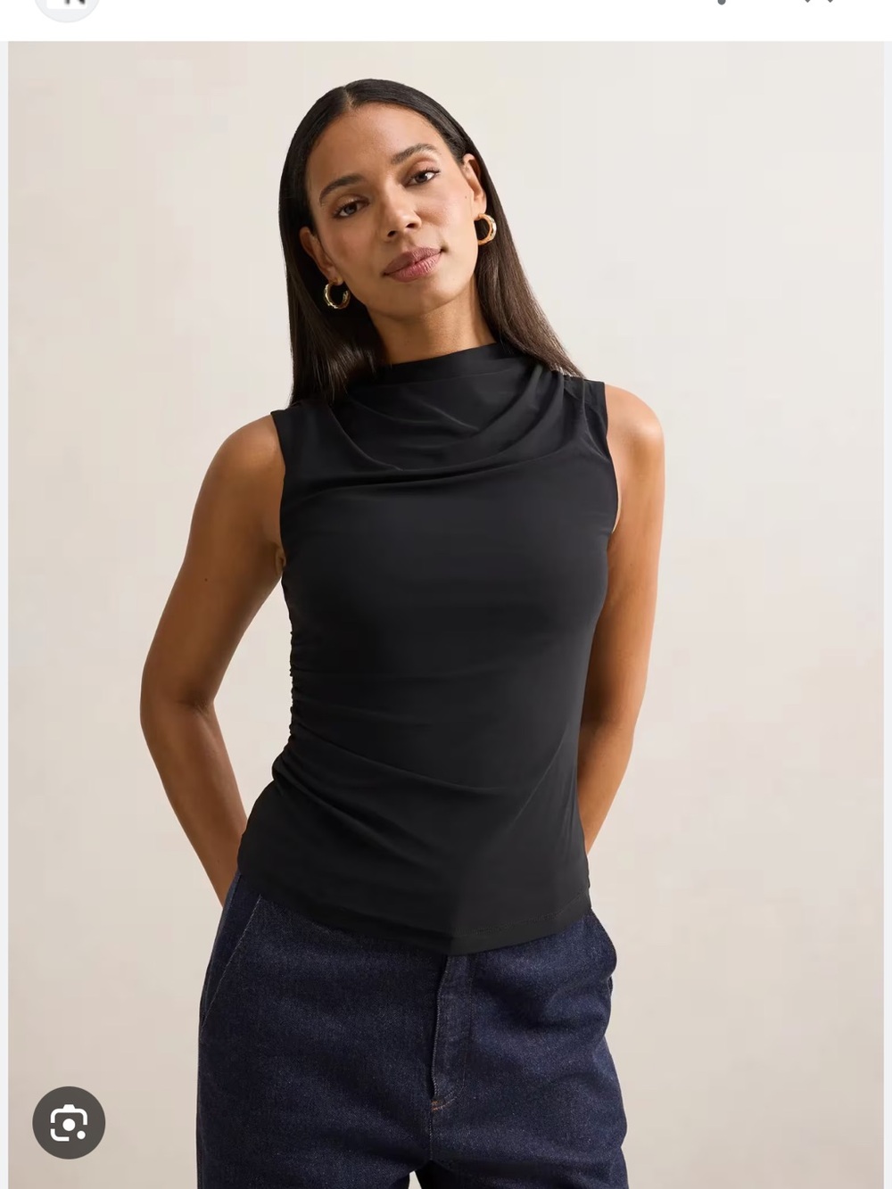 Ever New Black Draped Cowl Neck Cap Sleeve Top